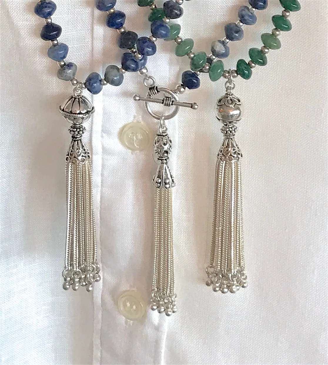 Eternity Sterling Tassel Gemstone Necklace