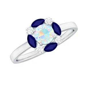 Ethiopian Opal Engagement Ring with Blue Sapphire and Moissanite