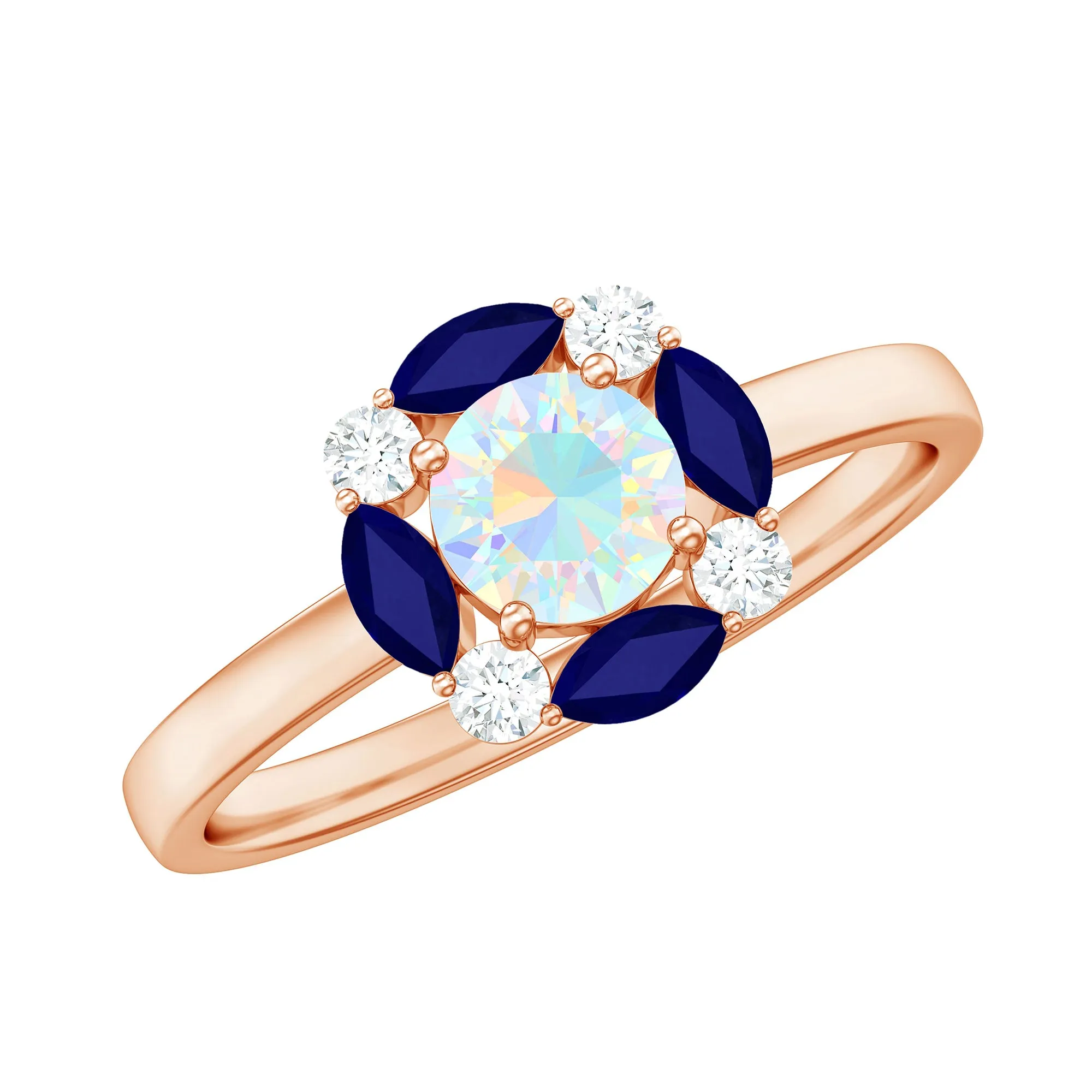 Ethiopian Opal Engagement Ring with Blue Sapphire and Moissanite