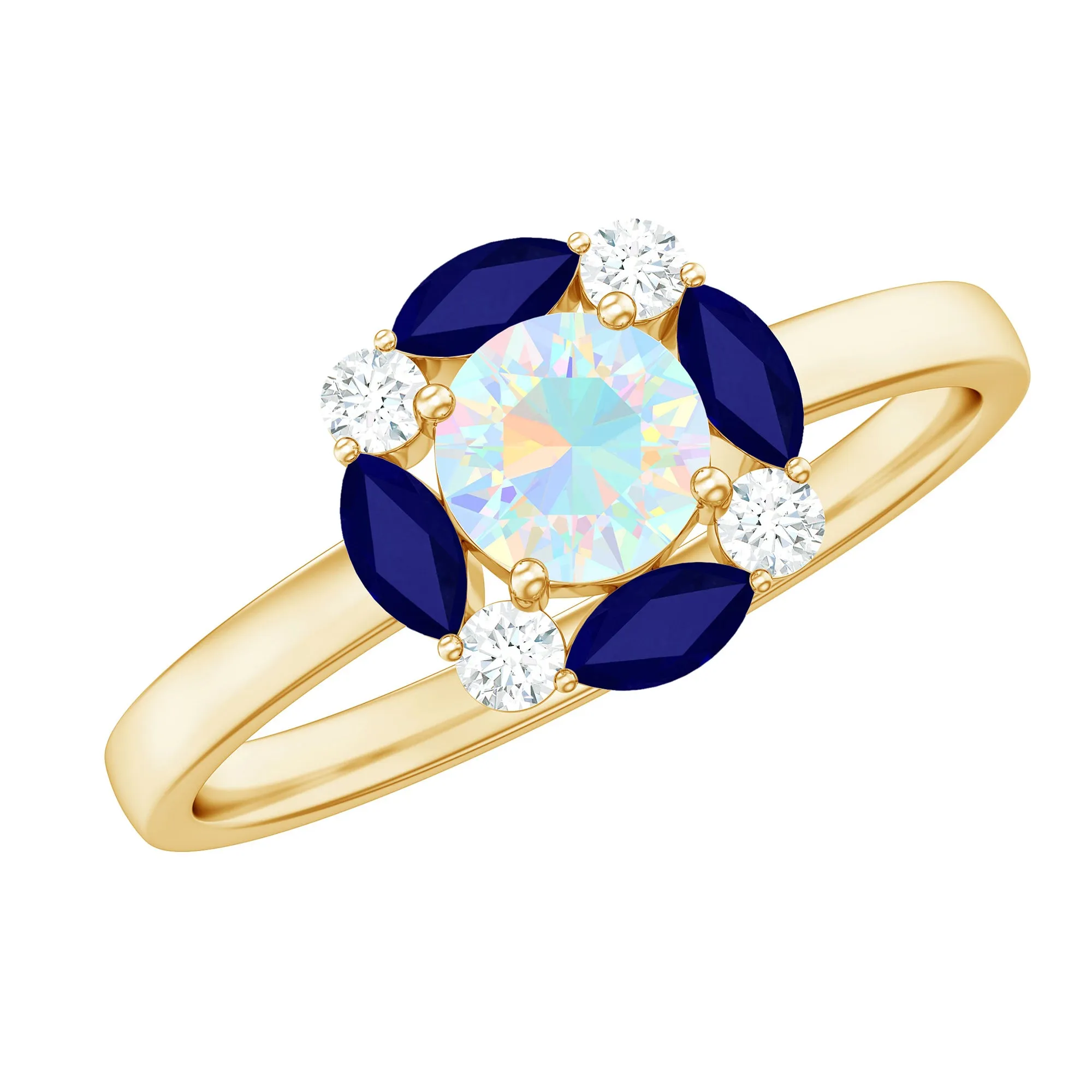 Ethiopian Opal Engagement Ring with Blue Sapphire and Moissanite