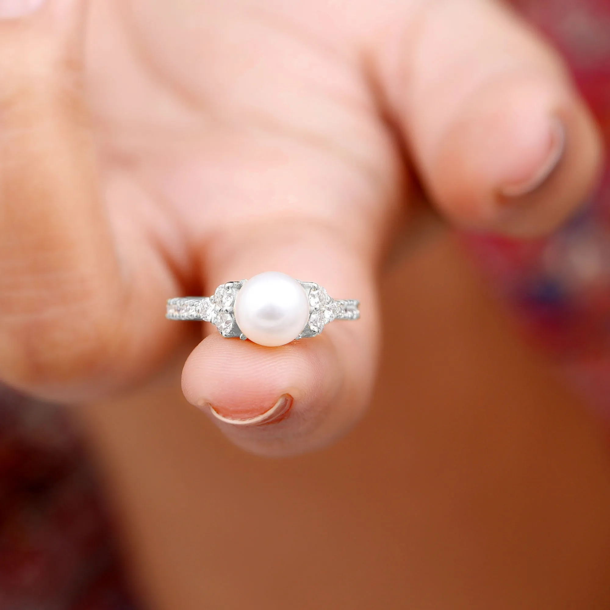 Exuberant Freshwater Pearl and Diamond Engagement Ring