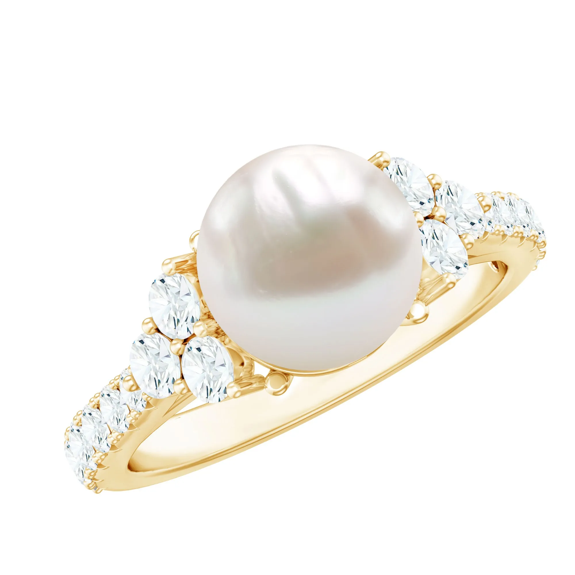 Exuberant Freshwater Pearl and Diamond Engagement Ring