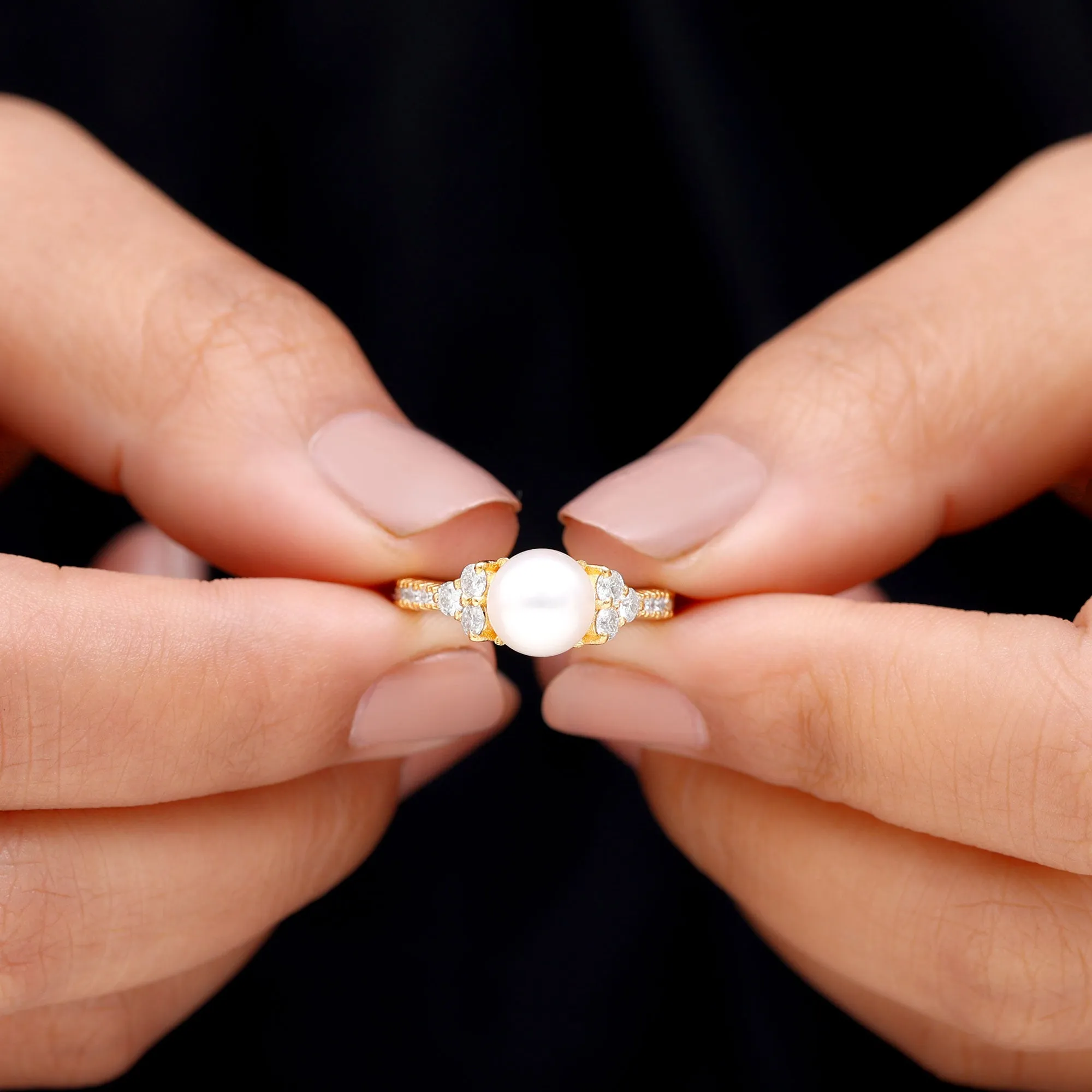 Exuberant Freshwater Pearl and Diamond Engagement Ring