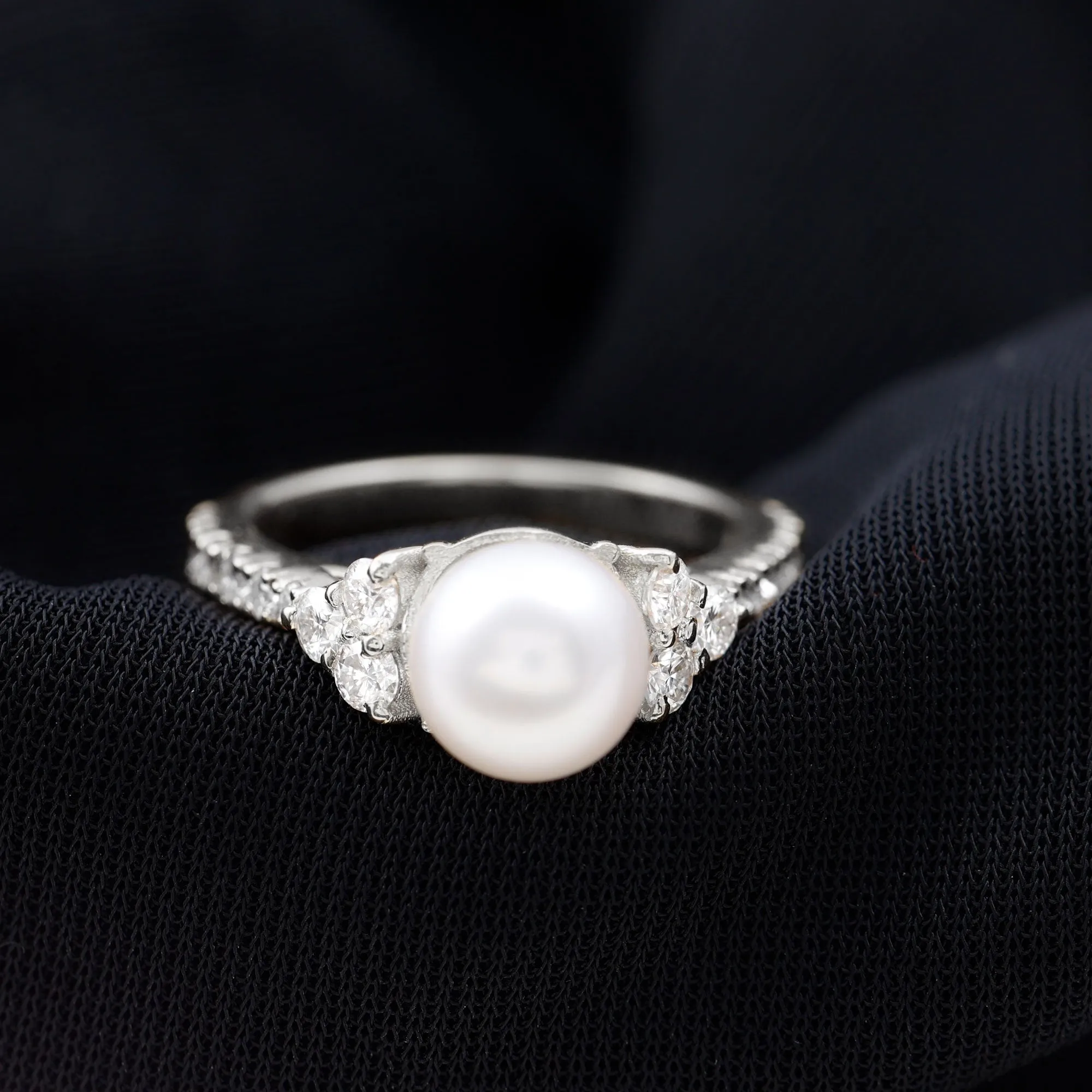 Exuberant Freshwater Pearl and Diamond Engagement Ring