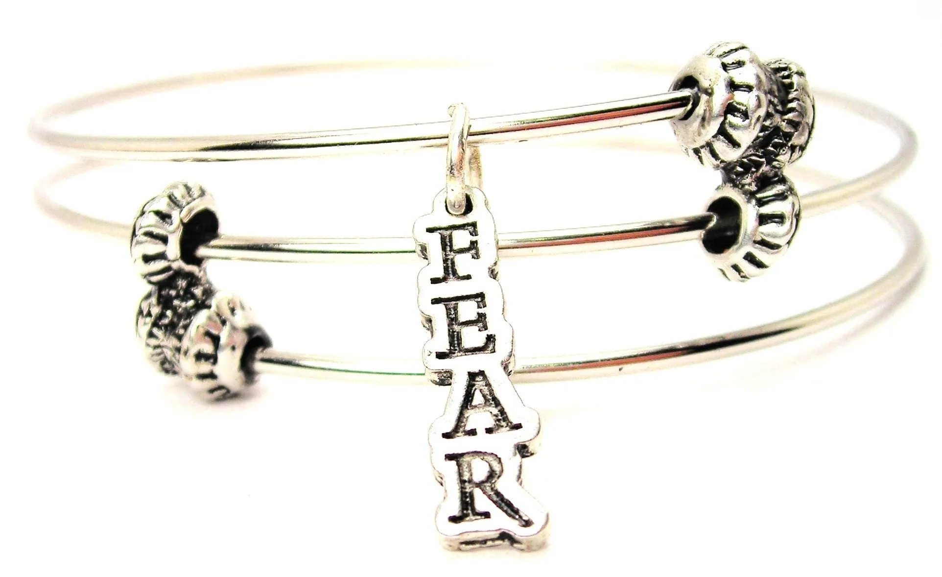 Fear Letters Going Down Triple Style Expandable Bangle Bracelet