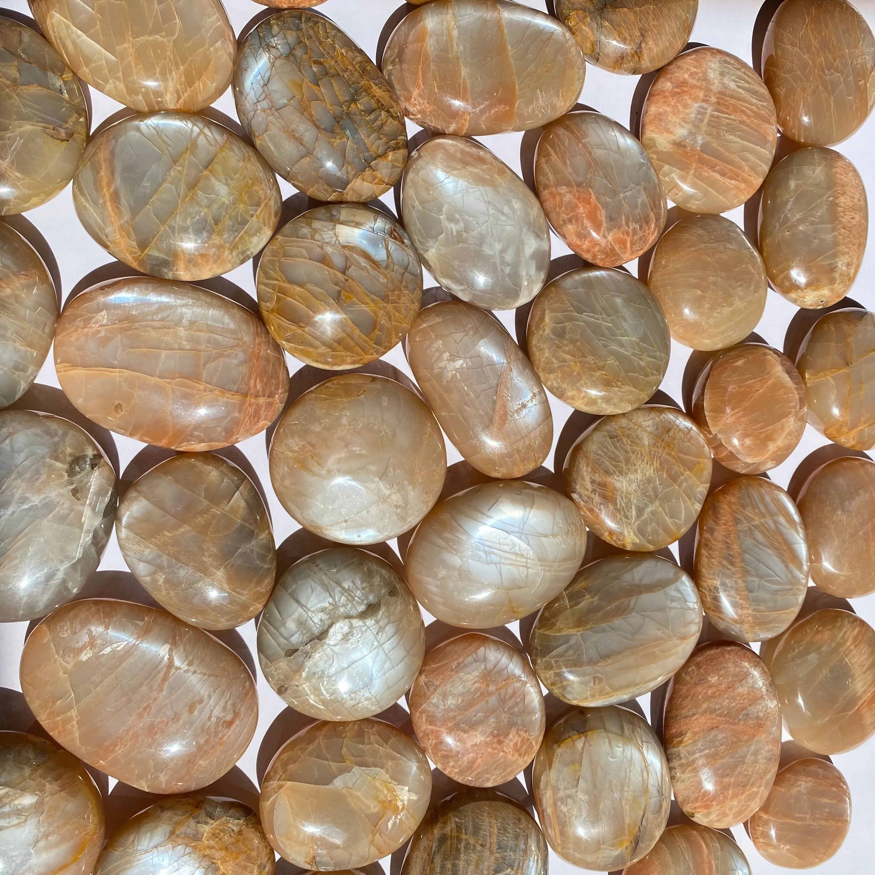 Flashy Peach Moonstone Palm Stone