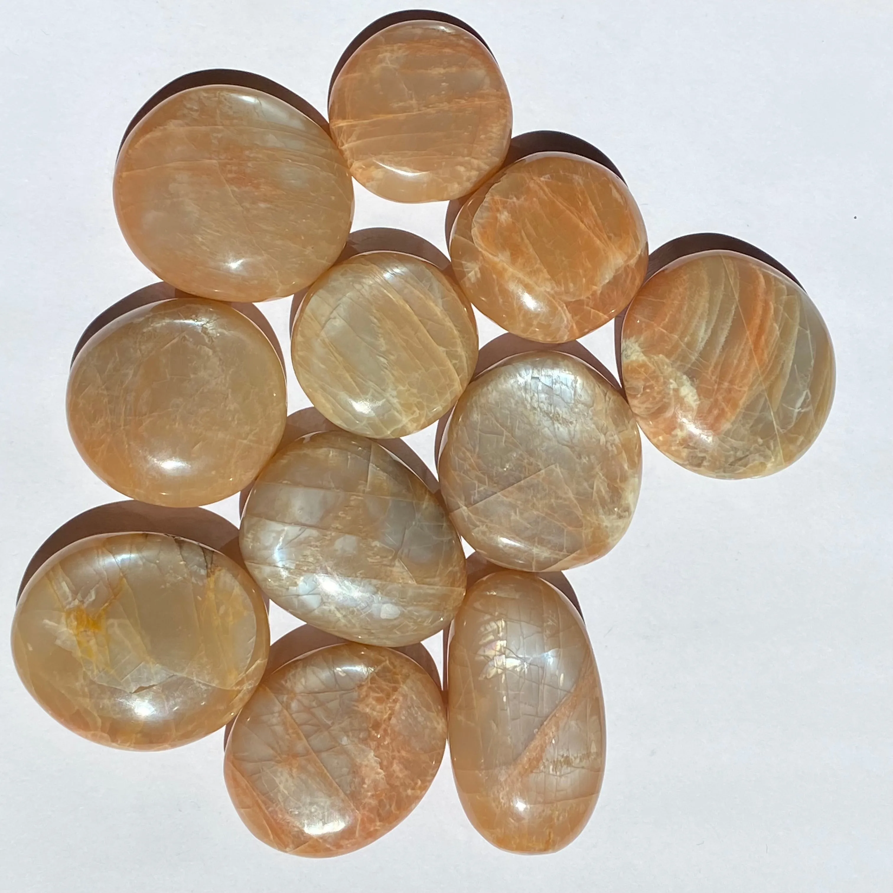 Flashy Peach Moonstone Palm Stone