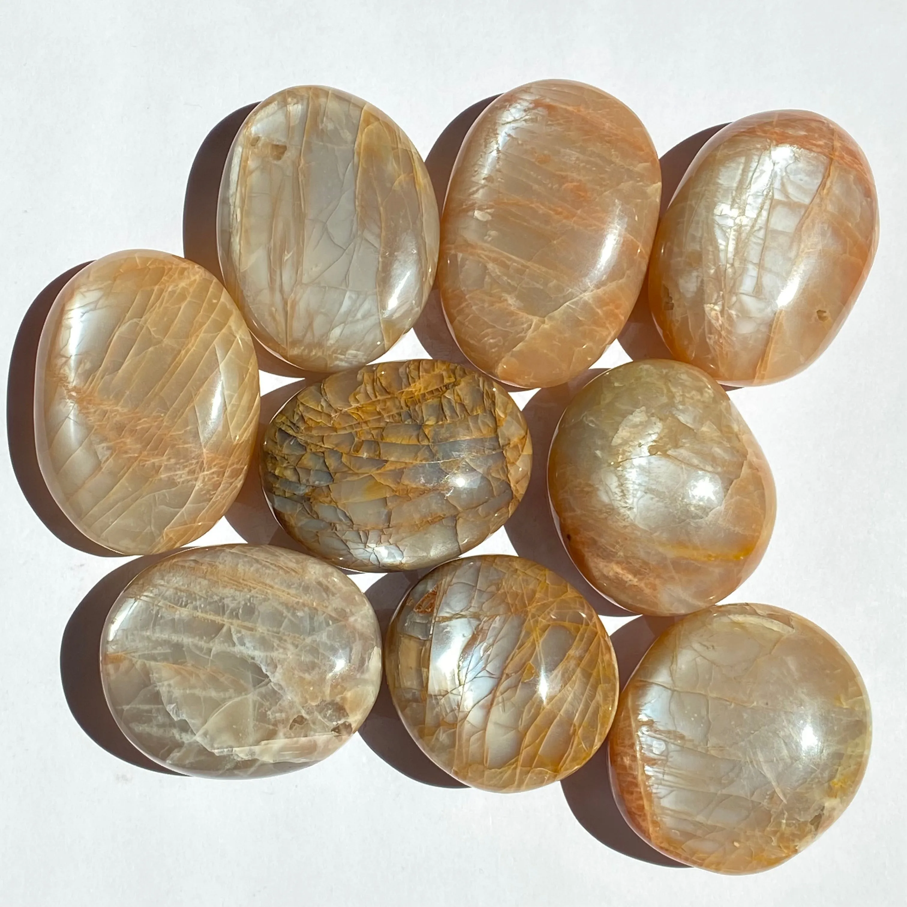 Flashy Peach Moonstone Palm Stone