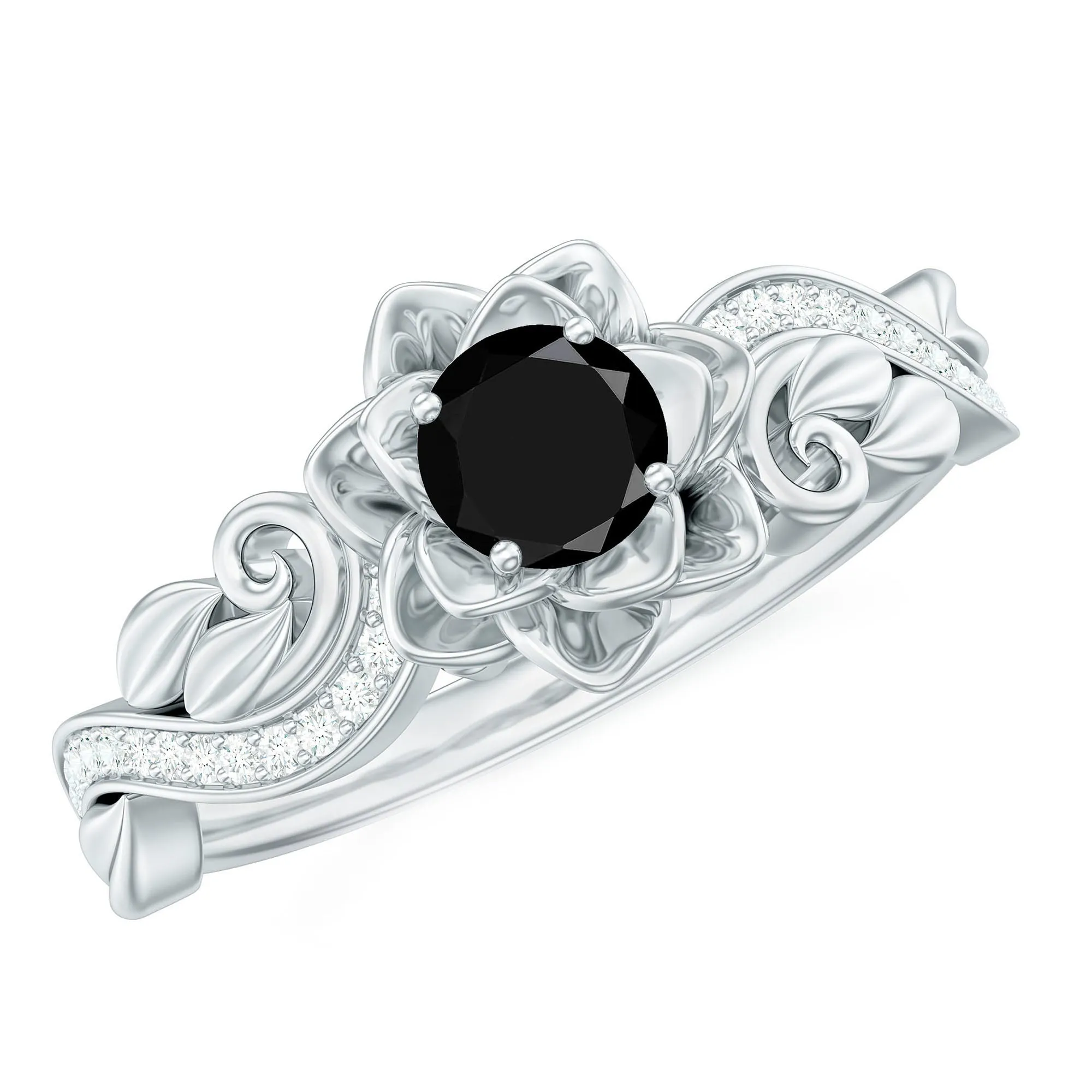 Flower Inspired Black Onyx and Diamond Engagement Ring