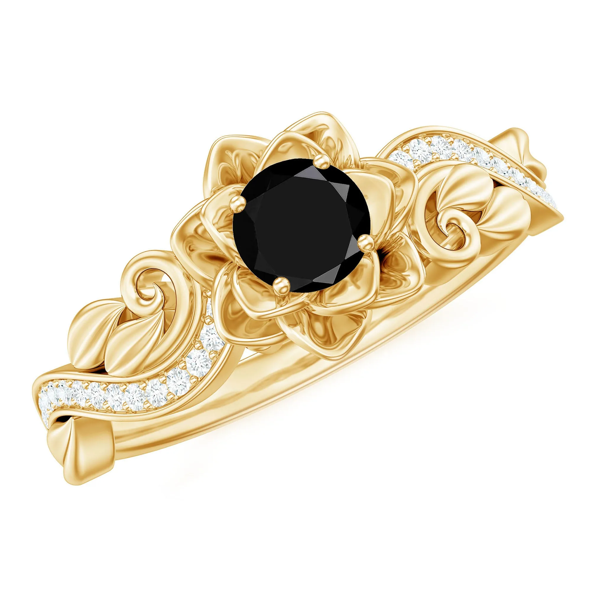 Flower Inspired Black Onyx and Diamond Engagement Ring