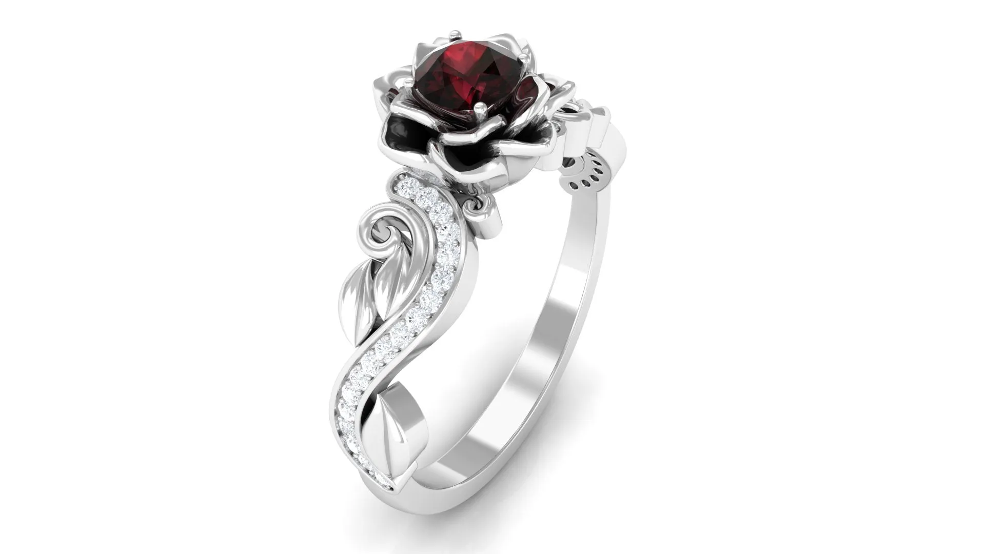 Flower Inspired Garnet and Diamond Engagement Ring