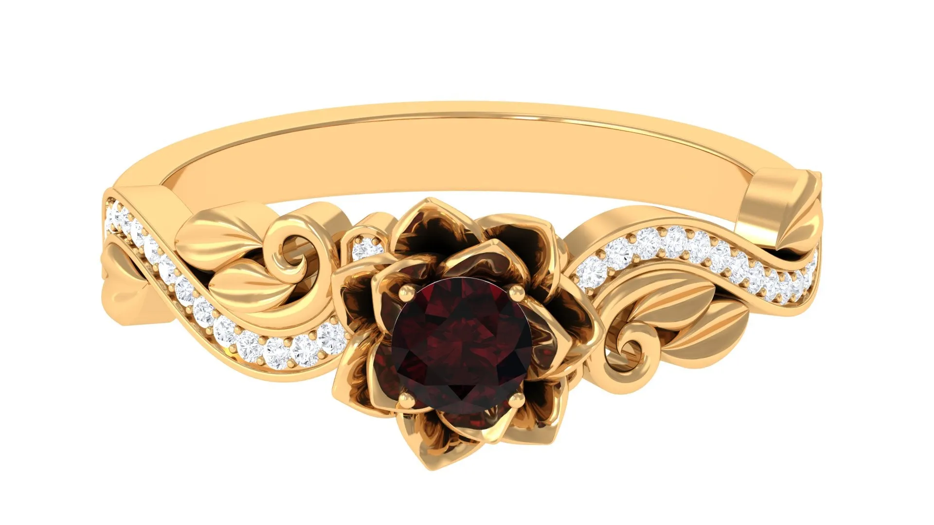 Flower Inspired Garnet and Diamond Engagement Ring