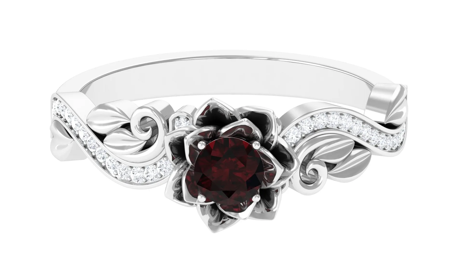 Flower Inspired Garnet and Diamond Engagement Ring