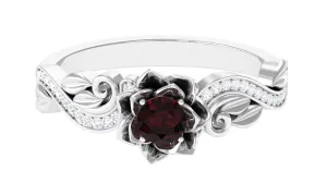 Flower Inspired Garnet and Diamond Engagement Ring