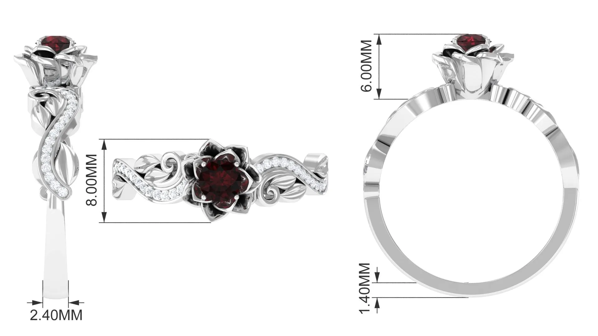 Flower Inspired Garnet and Diamond Engagement Ring