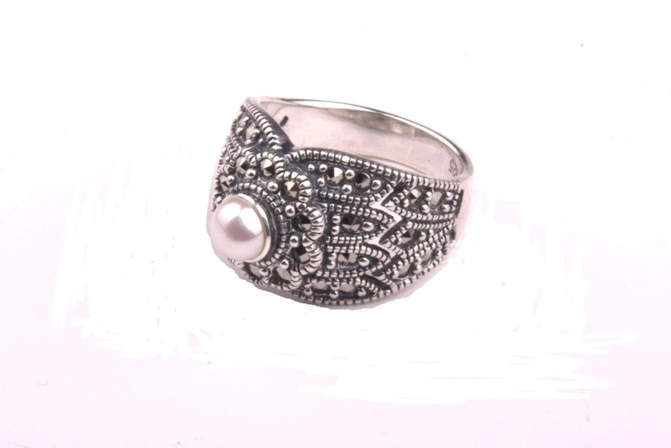 Freshwater Pearl Marcasite Ring