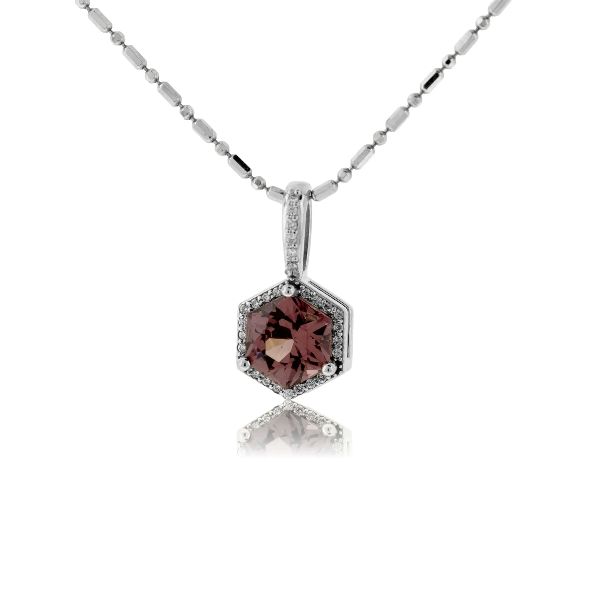 Garnet & Diamond Hexagon Halo Pendant