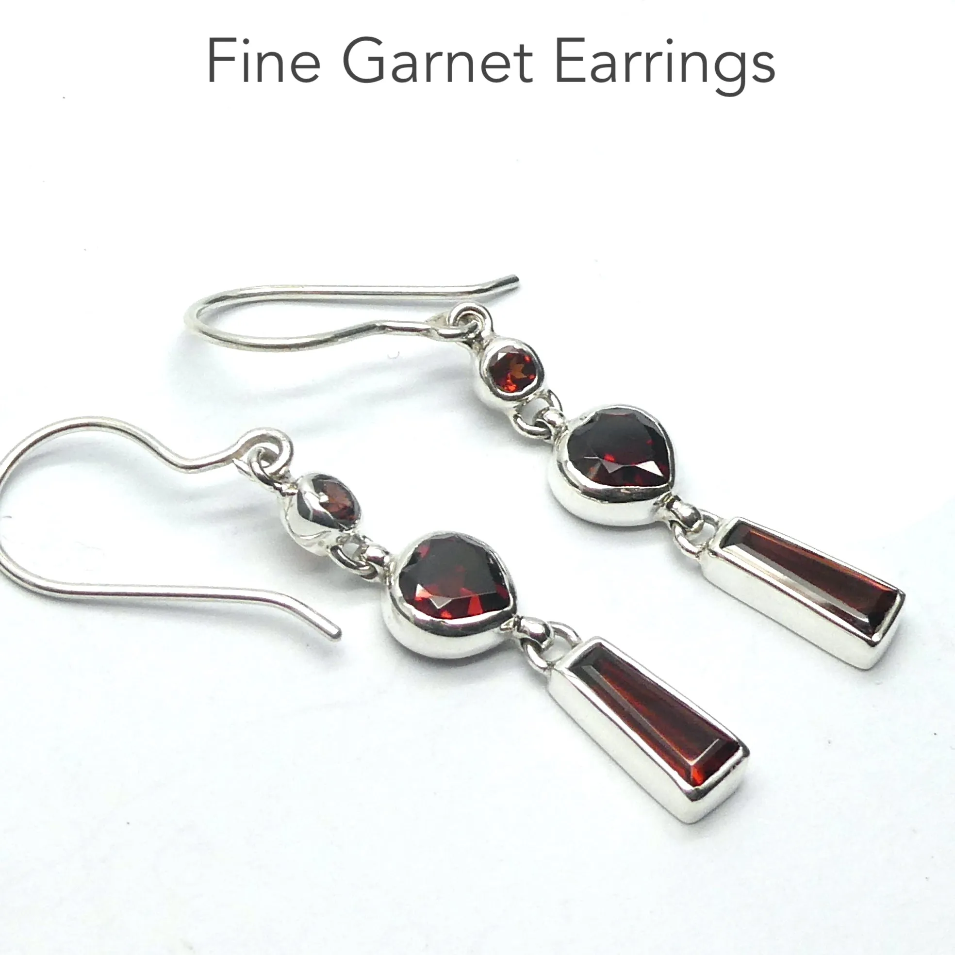 Garnet Earrings, Fine Faceted Stonest,  925 Sterling Silver