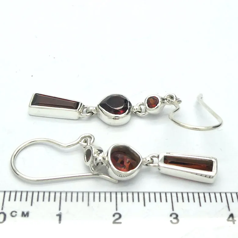 Garnet Earrings, Fine Faceted Stonest,  925 Sterling Silver