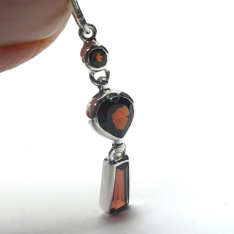 Garnet Earrings, Fine Faceted Stonest,  925 Sterling Silver