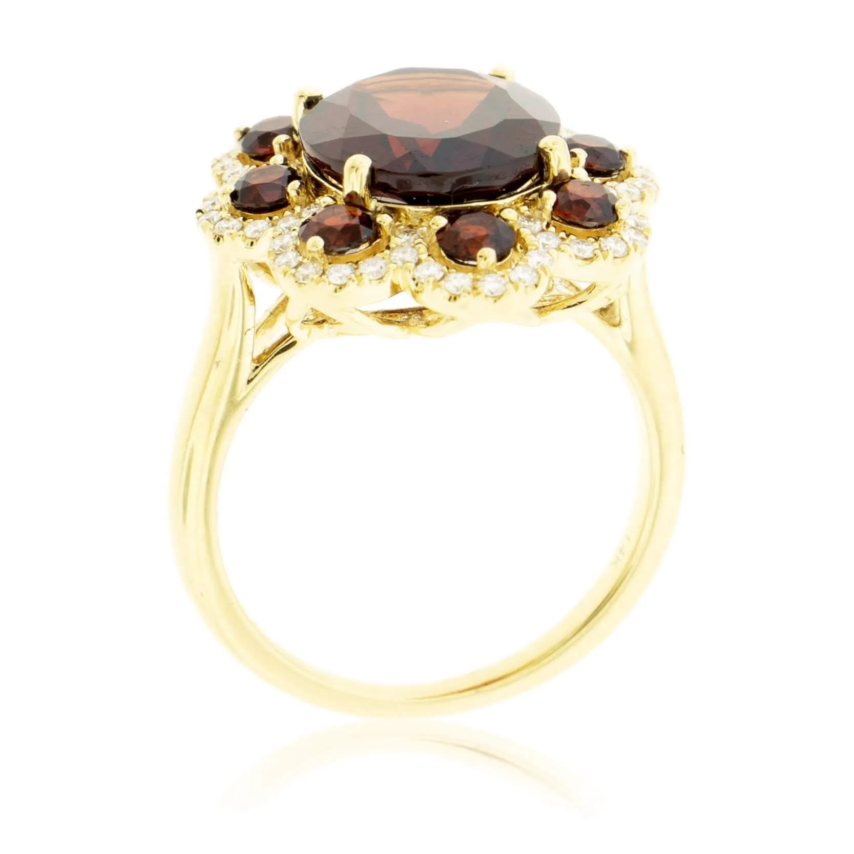 Garnet Flower Style Halo Diamond Ring