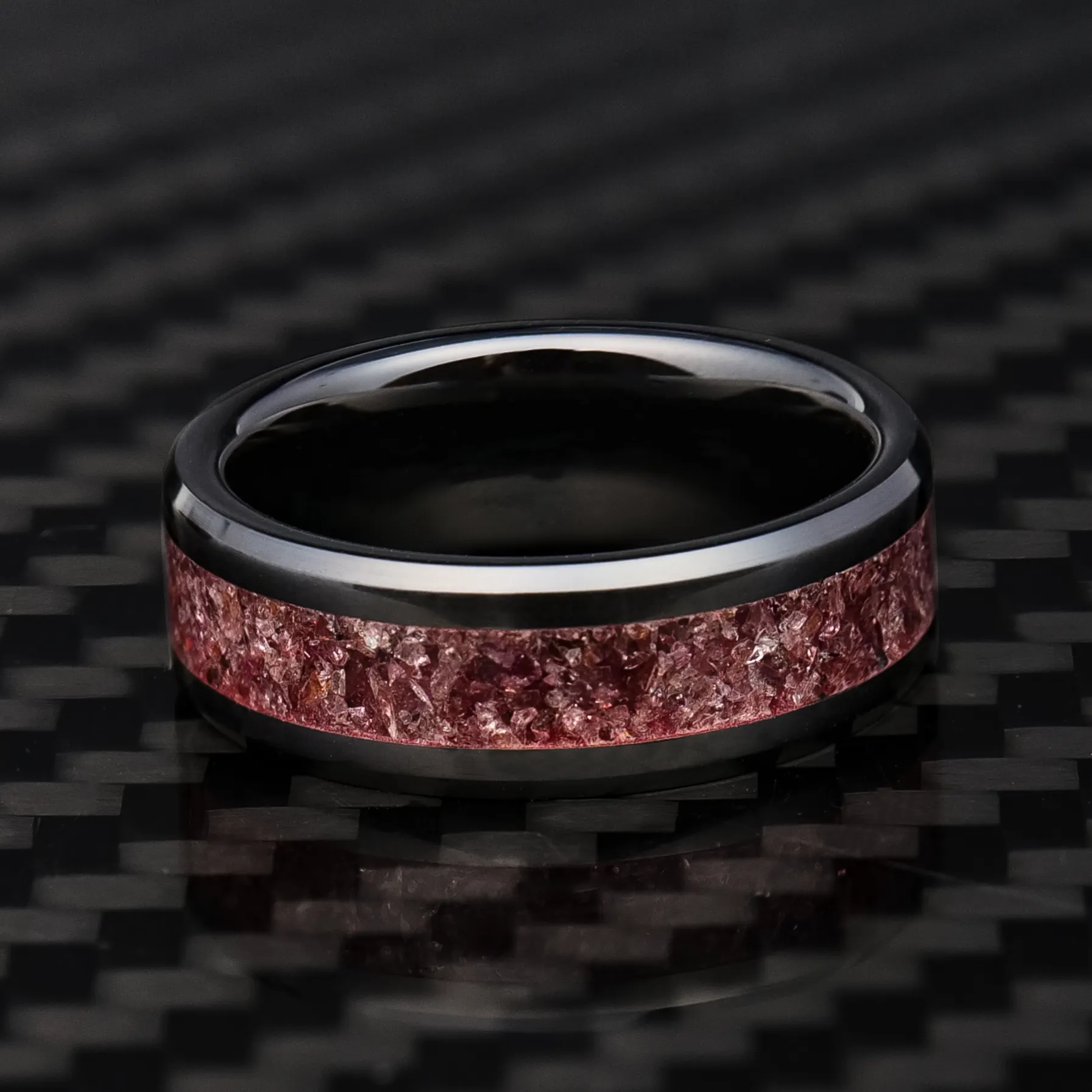 Garnet Glowstone Ring on Black Ceramic