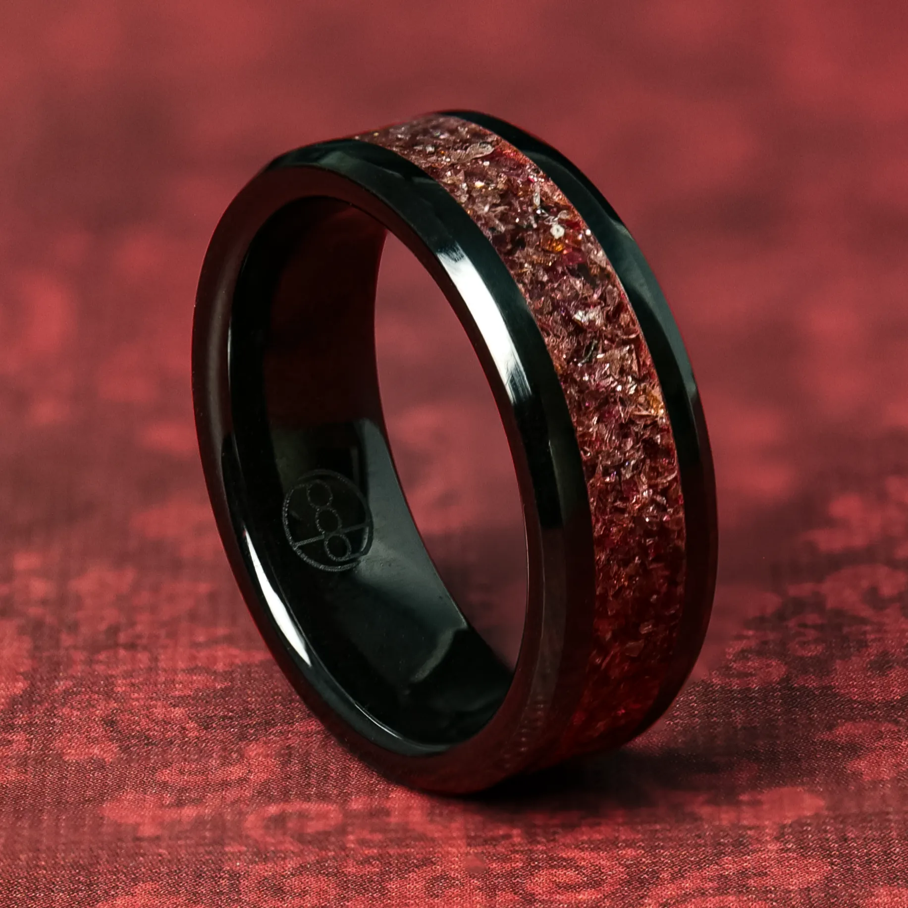 Garnet Glowstone Ring on Black Ceramic