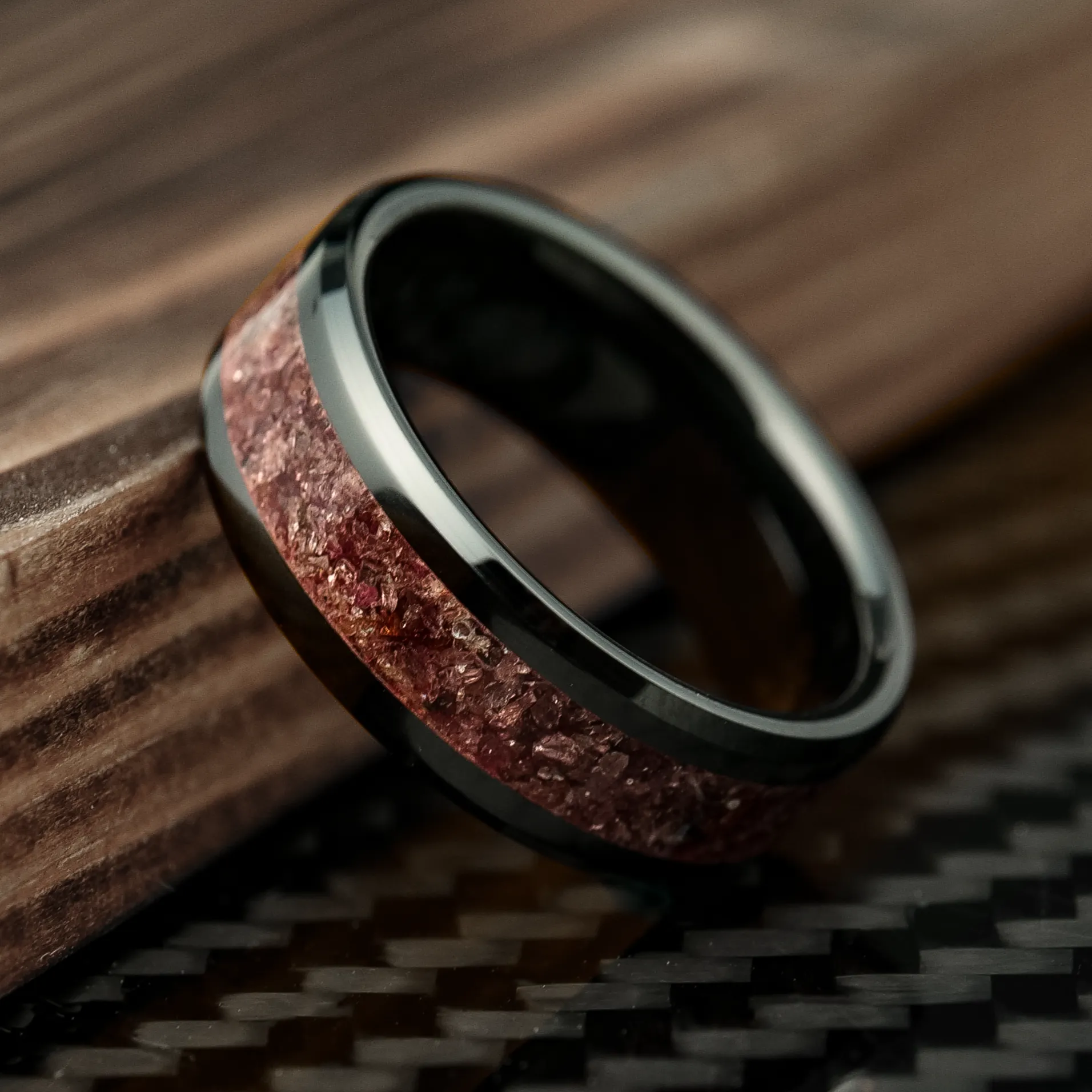 Garnet Glowstone Ring on Black Ceramic