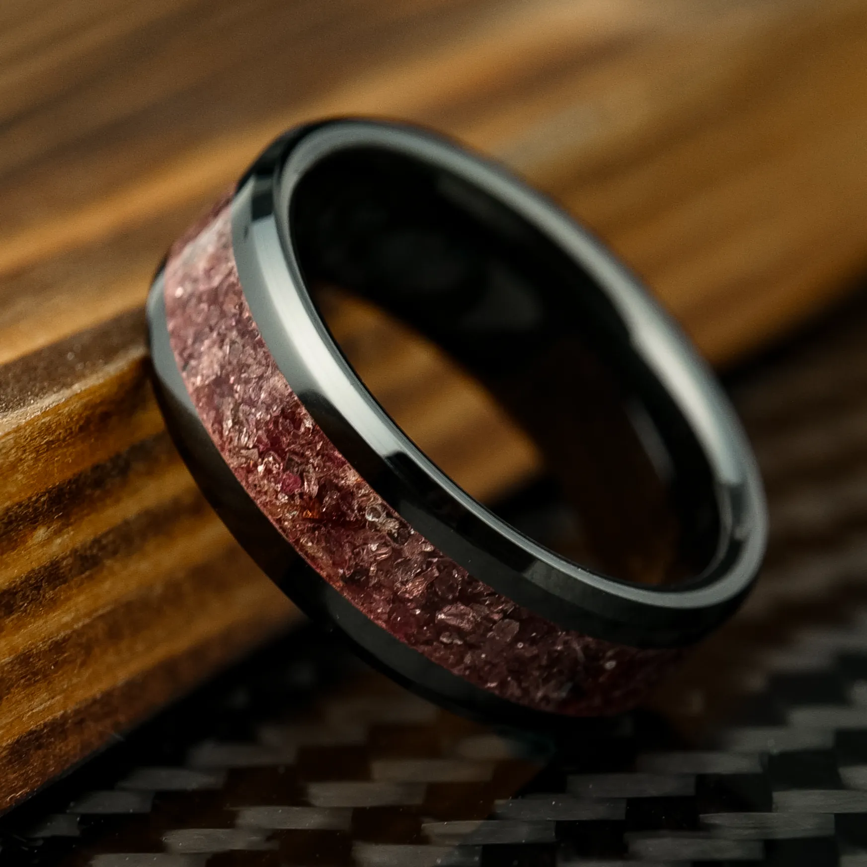 Garnet Glowstone Ring on Black Ceramic