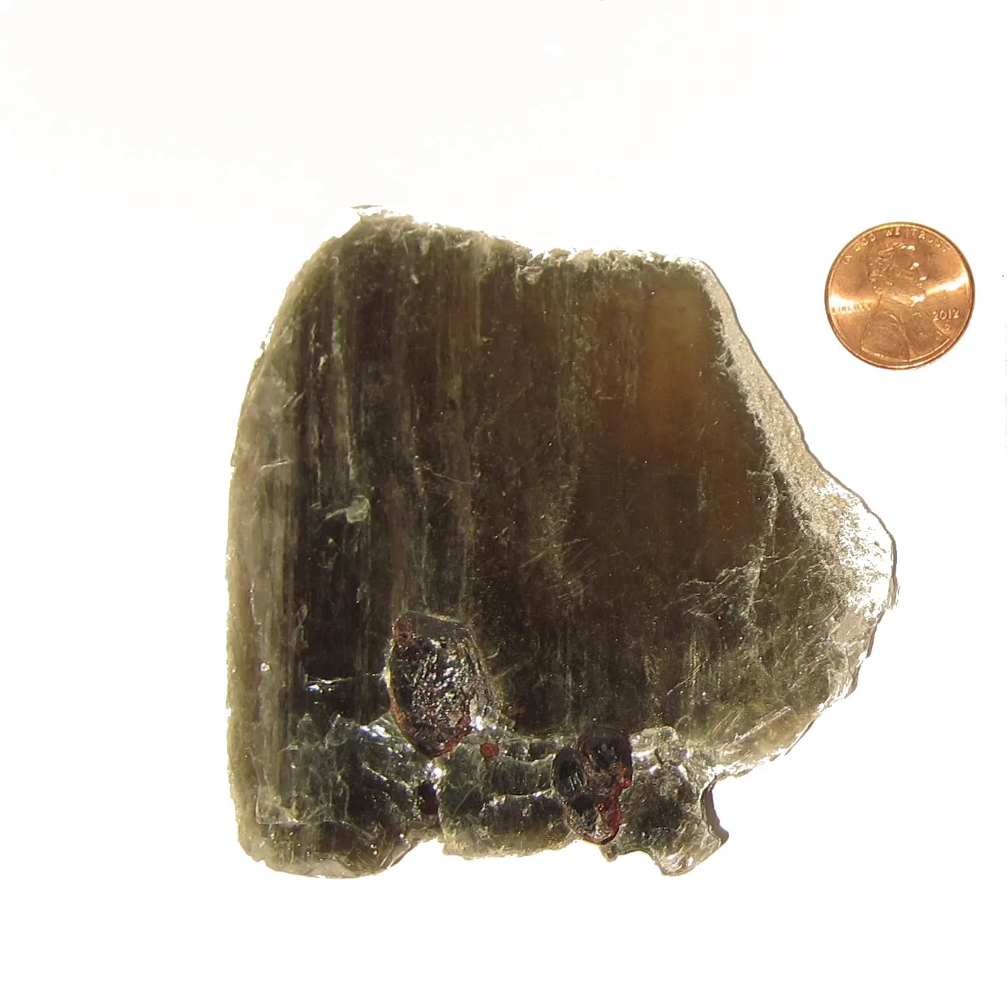 Garnet Mineral Gem Specimen in Mica Crystal on Natural Wood Stand