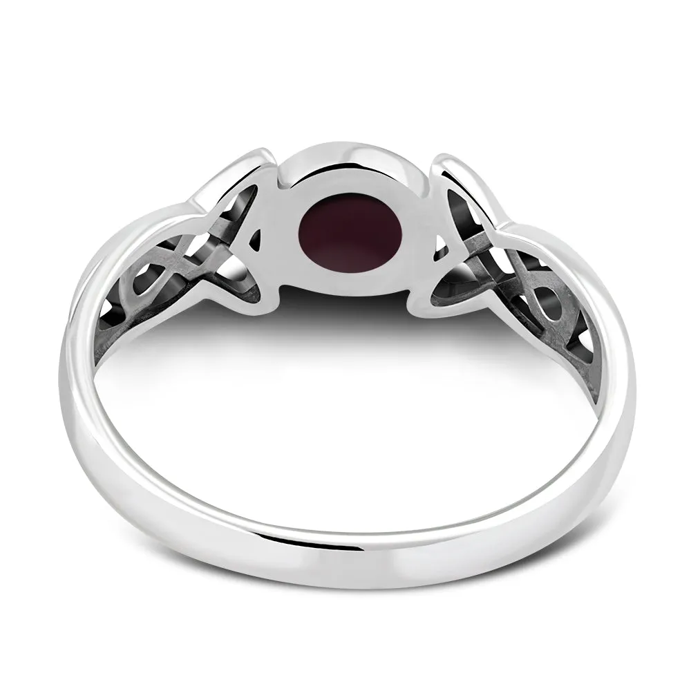 Garnet Stone Celtic Trinity Silver Ring