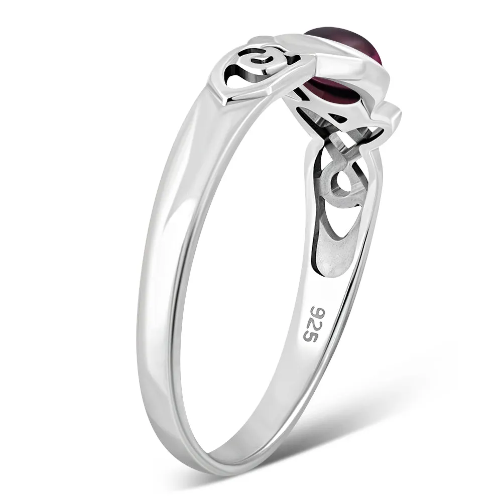 Garnet Stone Celtic Trinity Silver Ring