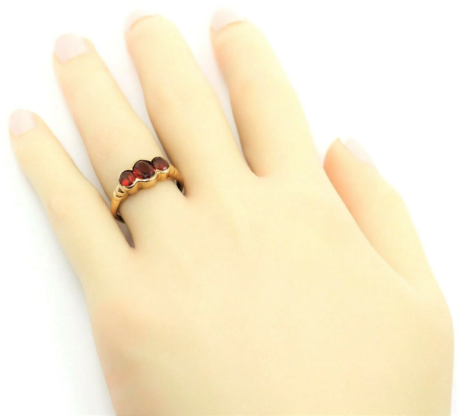 Garnet Trilogy Style 9ct Yellow Gold Dress Ring Fine Jewellery Size N