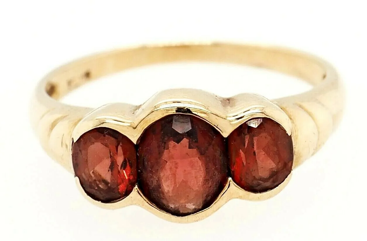 Garnet Trilogy Style 9ct Yellow Gold Dress Ring Fine Jewellery Size N