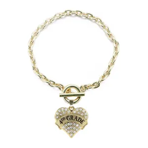 Gold 4th Grade Pave Heart Charm Toggle Bracelet