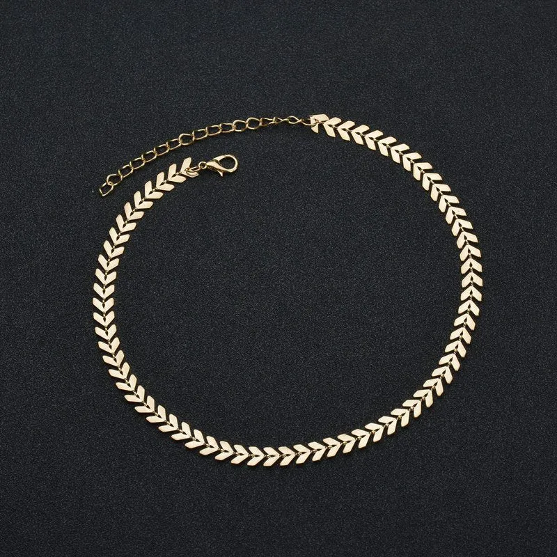 Gold Aarow Choker, Silver Chain Choker, Gold Chain Choker, Gold Chevron Choker Necklace, Bohemian Choker, Fishbone Chain Necklace, Dainty