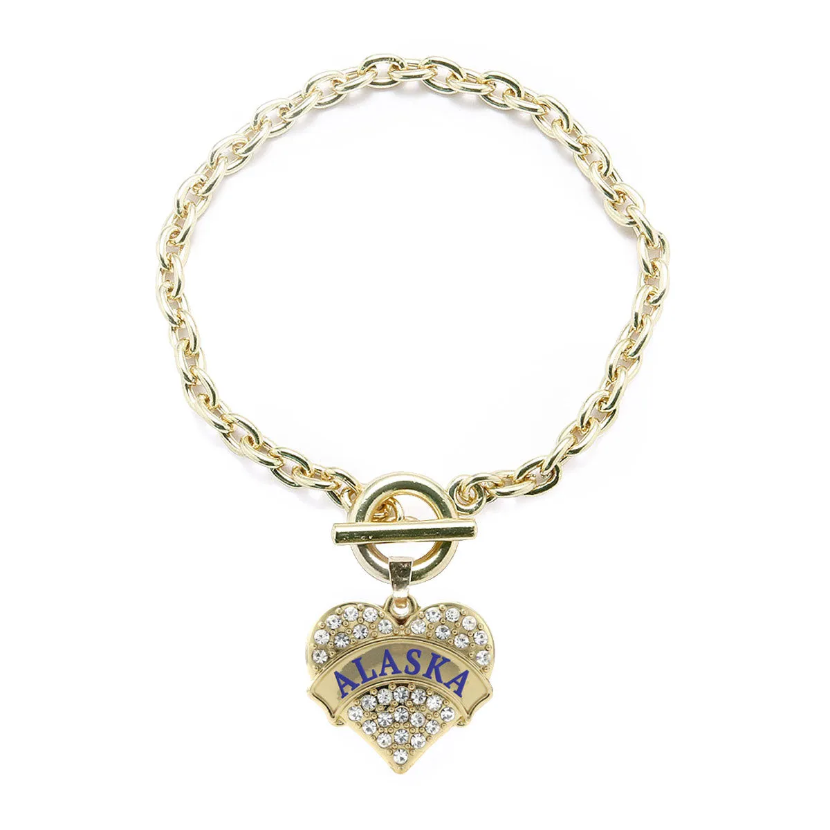 Gold Alaska Pave Heart Charm Toggle Bracelet