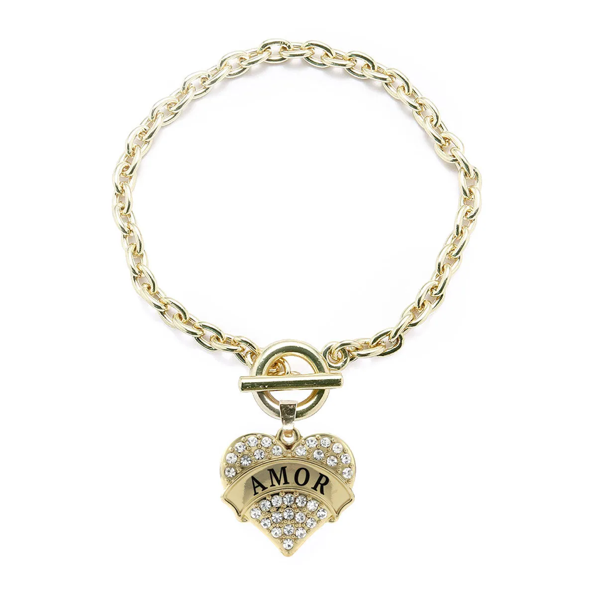 Gold Amor Pave Heart Charm Toggle Bracelet