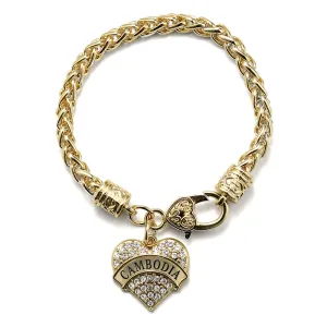 Gold Cambodia Pave Heart Charm Braided Bracelet