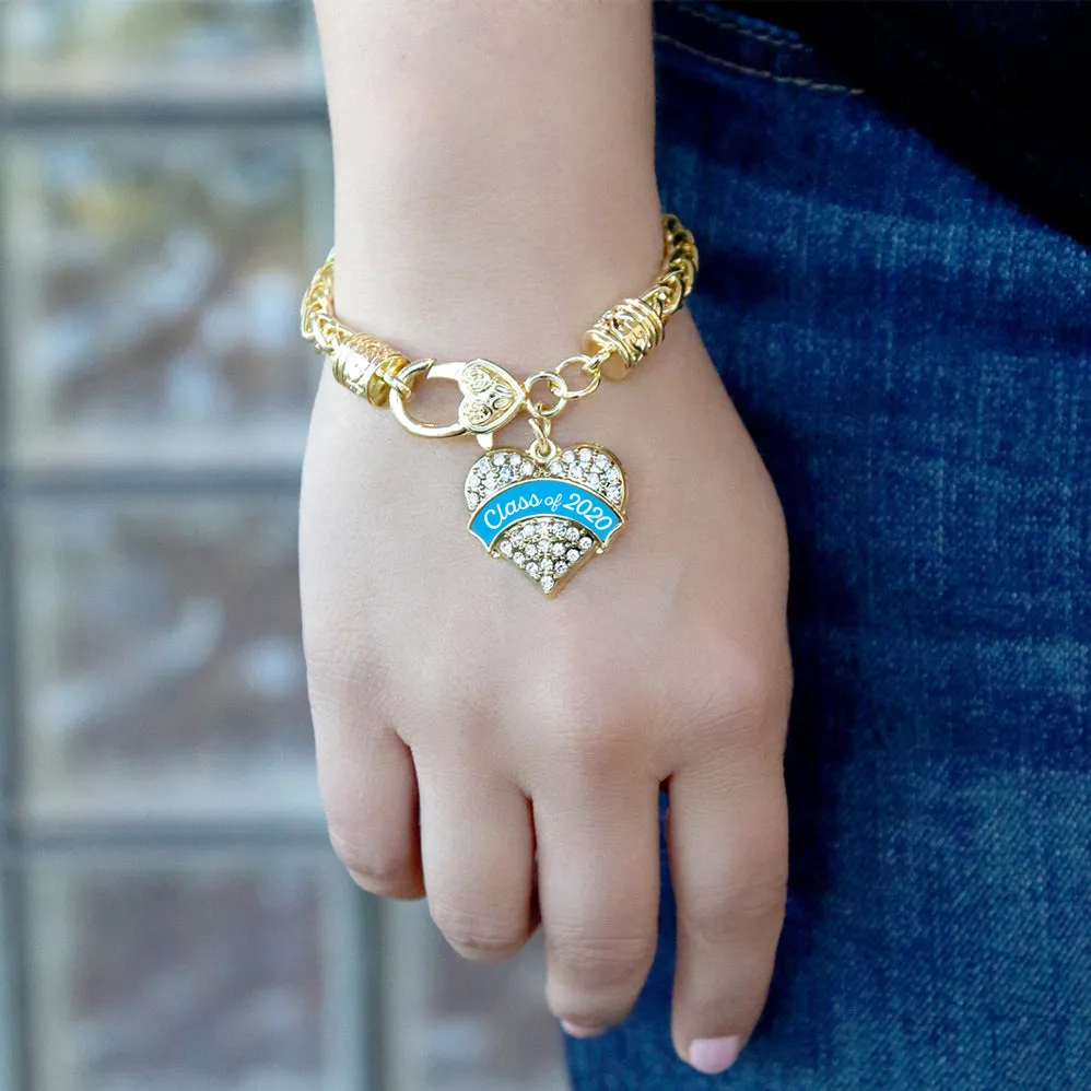 Gold Class of 2020 - Blue Pave Heart Charm Braided Bracelet