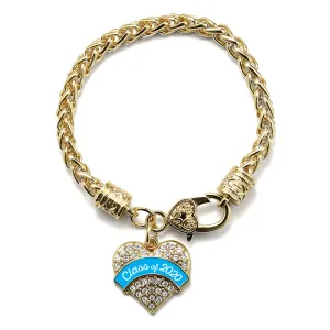 Gold Class of 2020 - Blue Pave Heart Charm Braided Bracelet