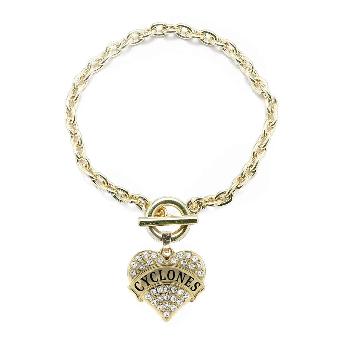 Gold Cyclones Pave Heart Charm Toggle Bracelet