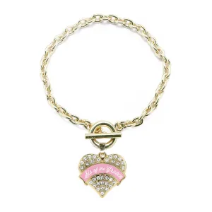 Gold Light Pink Sis of the Groom Pave Heart Charm Toggle Bracelet