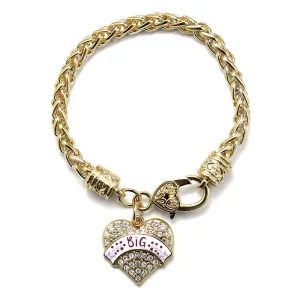 Gold Maroon and Lavender Big Pave Heart Charm Braided Bracelet