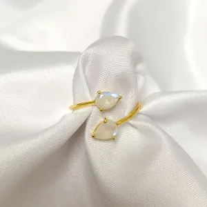 Gold Moonstone Crystal Teardrop Ring