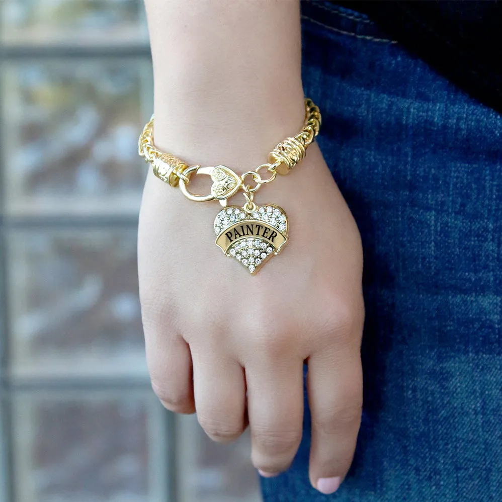 Gold Painter Pave Heart Charm Braided Bracelet