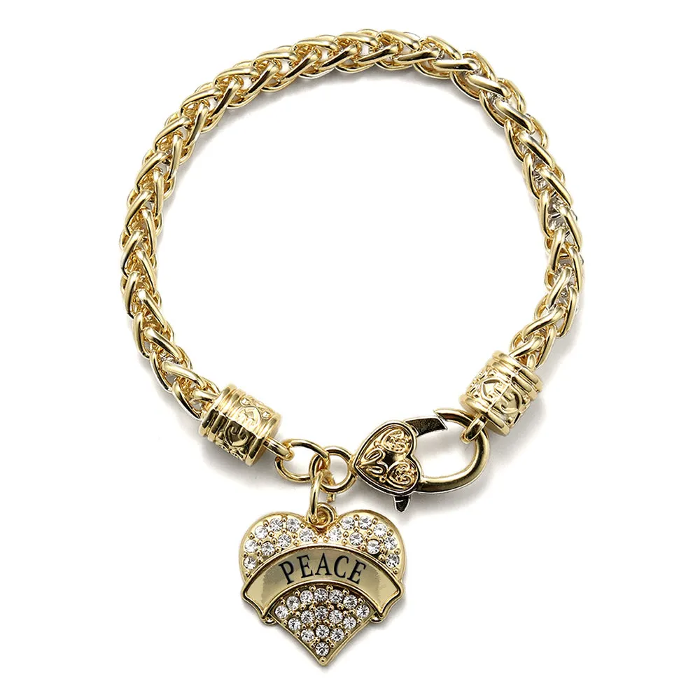 Gold Peace Pave Heart Charm Braided Bracelet