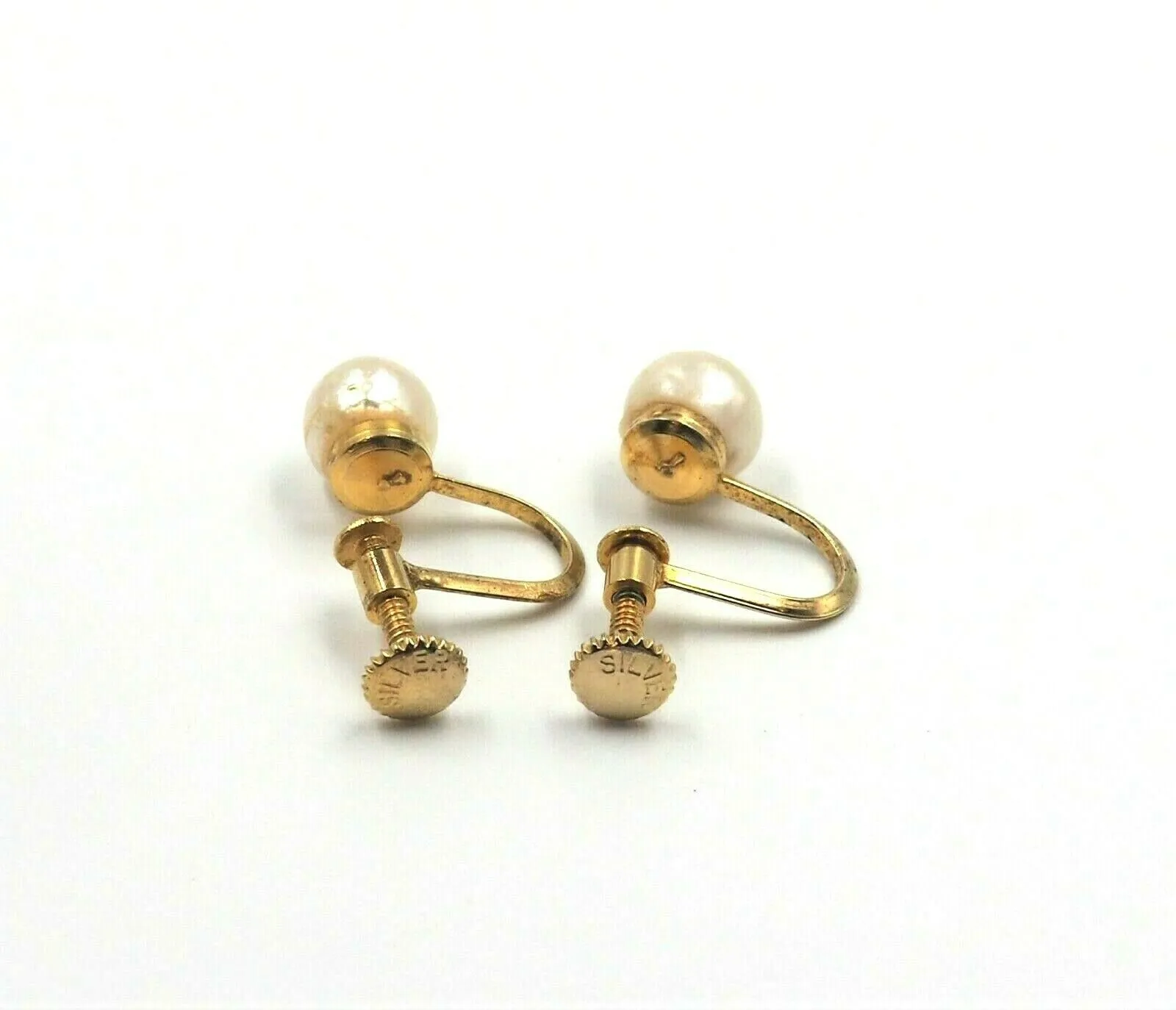 Gold Plated Silver Pearl Screwback Earrings