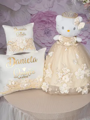 Gold Quinceanera pillows set and Kitty