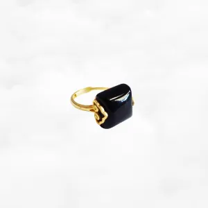 Gold Square Obsidian Ring